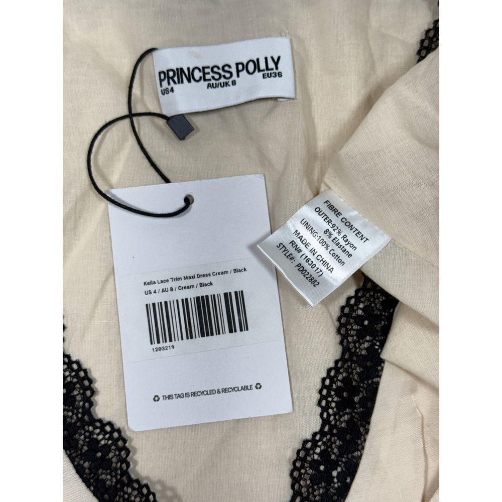Whimsigoth Lace Trim Maxi Dress Cream/Blk Cut Out Sz 4 NEW Princess Polly Keila - Picture 3 of 7